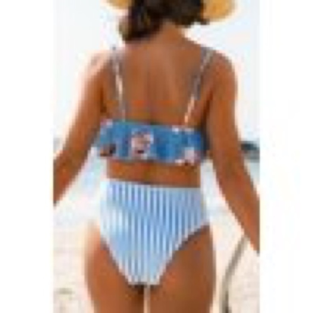 🔥NWT-Blue Floral Ruffle Mid Waisted Two Piece Bathing Suit🔥 - Picture 2 of 8